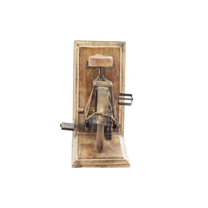 Deco 79 Wooden Bike Decorative Bookends Non Skid Bookends, Set of 2 Office Bookends7"W, 9"H, Brass - Image 2